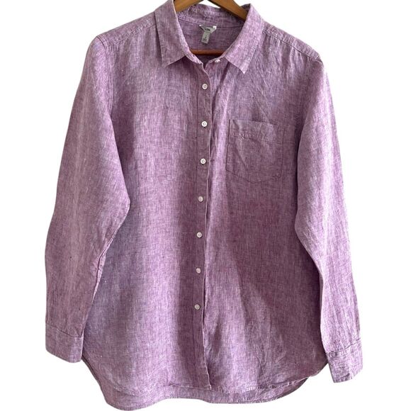 LL Bean Washable Linen Tunic Shirt L Button Up Coastal Grandma Resort Classic - Picture 1 of 9